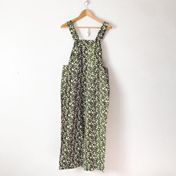 Zara Floral Wide Leg Cotton Overalls Green NWOT Size Medium - Picture 6 of 8